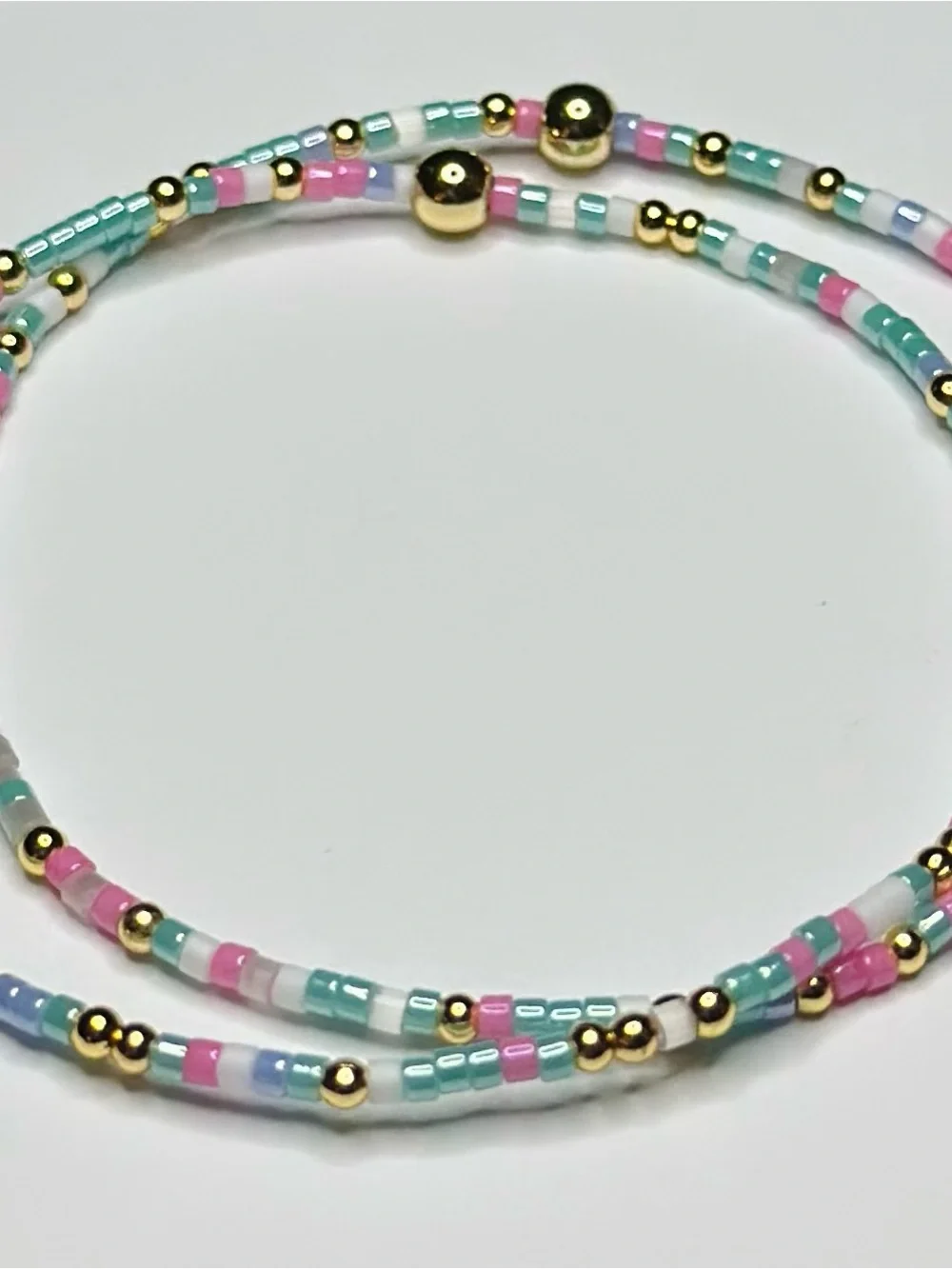 Pastel Seed Bead Bracelet with Gold Accent Beads